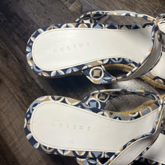 Celine Mystique Leather Printed Y2K Espadrilles Wedge Women’s Size US 10 - Picture 2 of 8